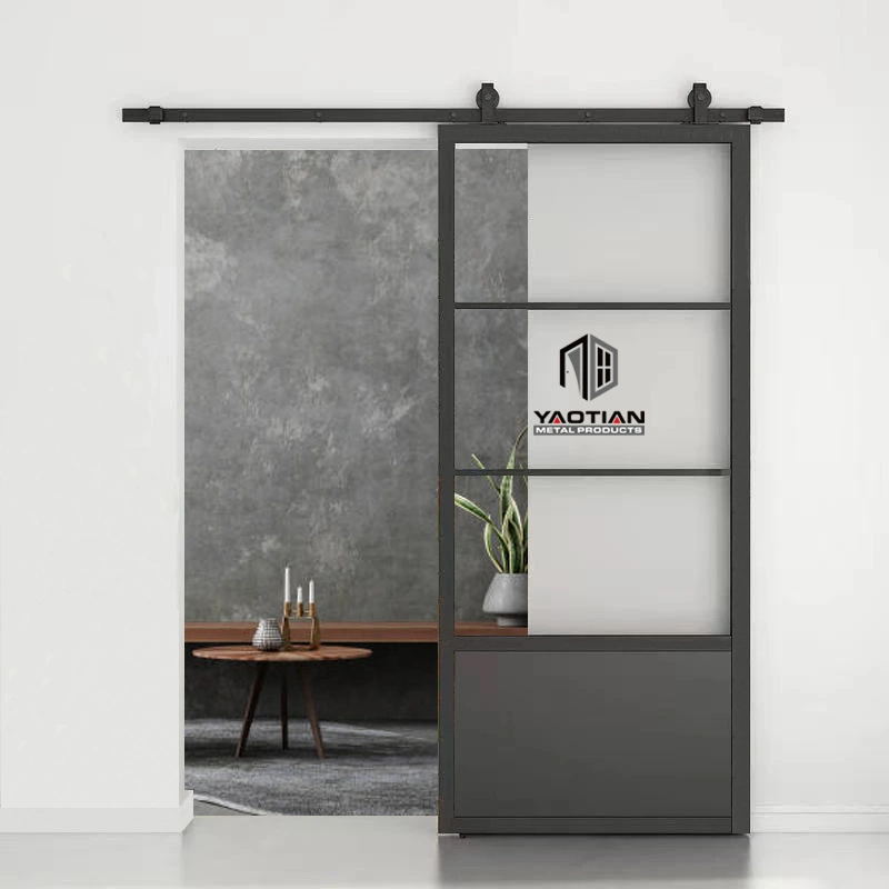 Contemporary Heavy Duty Customized Black Painted Tempered Glass Interior Door