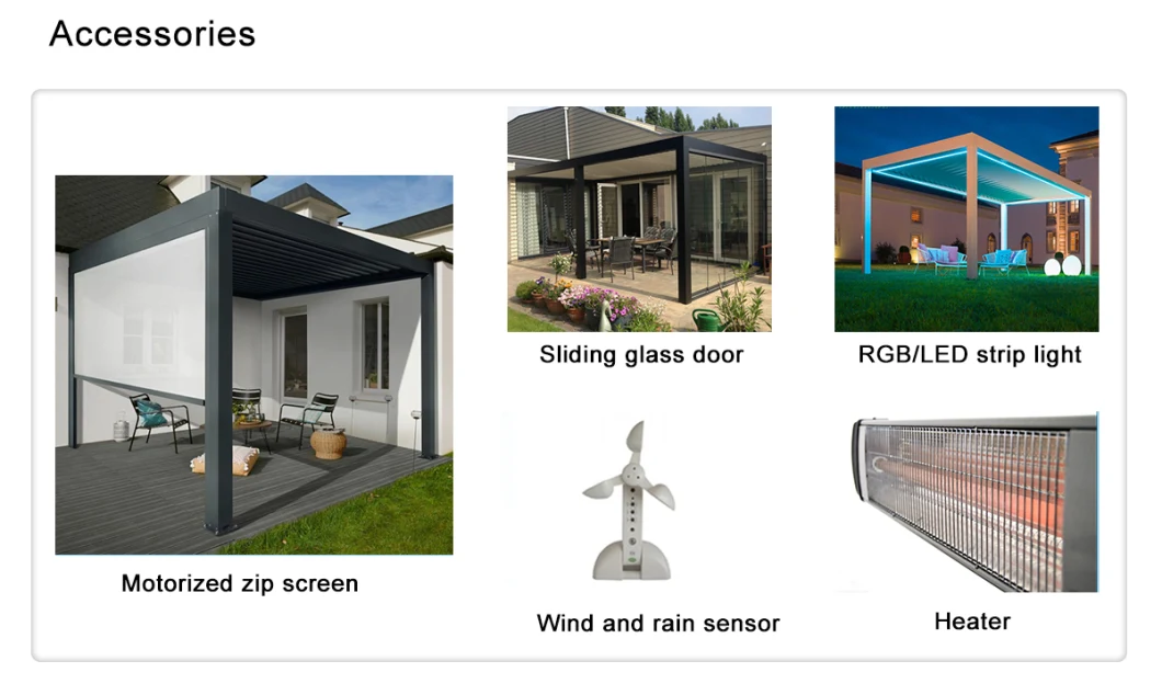 Outdoor Garden Permanent Automatic Vented Roof Gazebo Canopy with Glass Door and Curtains