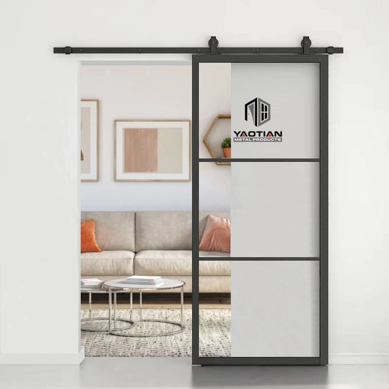 Contemporary Heavy Duty Customized Black Painted Tempered Glass Interior Door