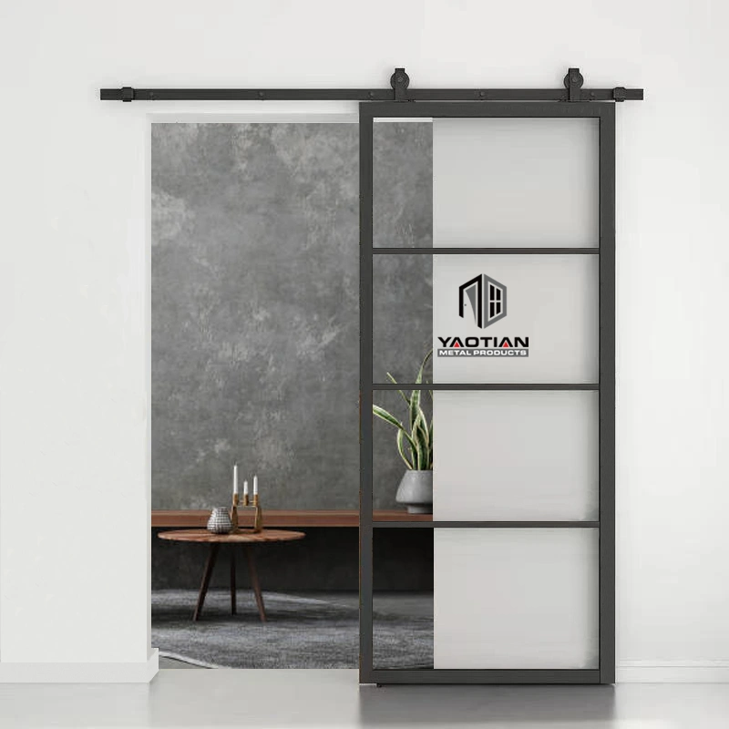 Contemporary Heavy Duty Customized Black Painted Tempered Glass Interior Door